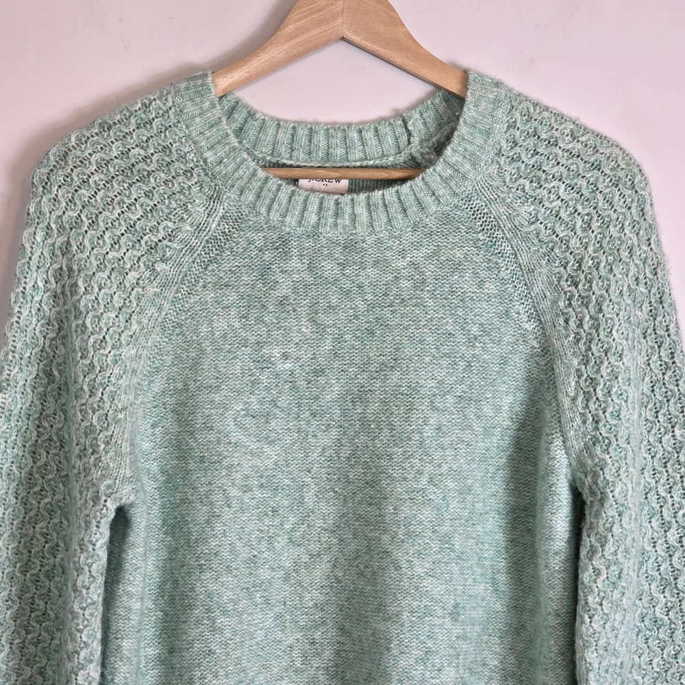 J.Crew Wintergreen Honeycomb Wool Alpaca Blend Balloon-sleeve Sweater Size XS
